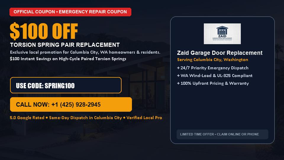 Zaid Garage Door Replacement $100 OFF Dual Torsion Spring Replacement in Columbia City, WA